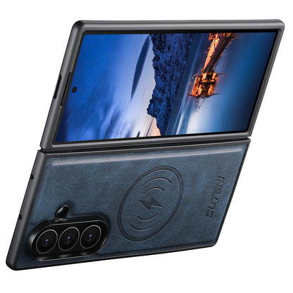 For Galaxy Z Fold8 Ultra 5G Suteni G5 Cowhide Leather Magnetic Phone Case - Blue - SYA003160903C