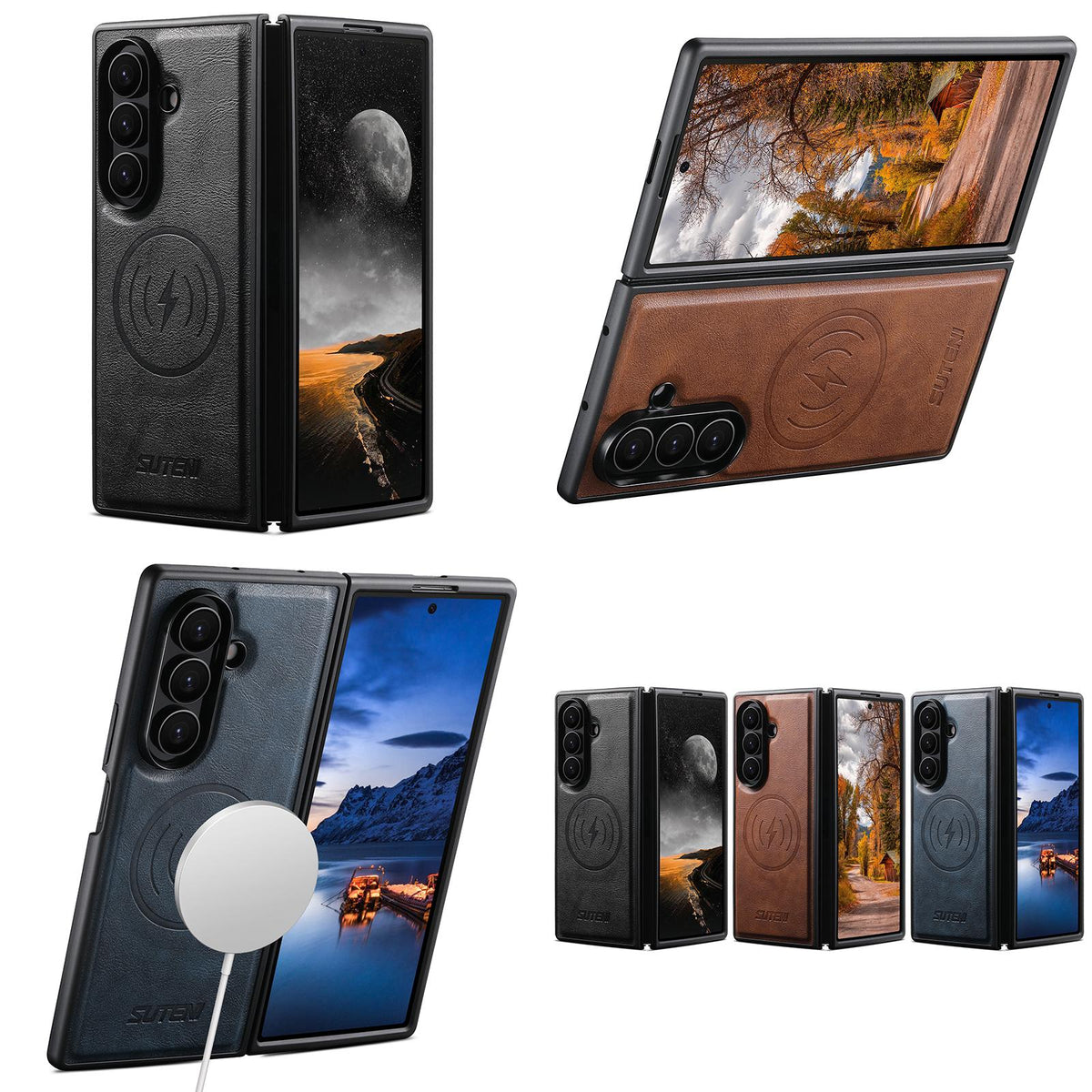 For Galaxy Z Fold8 Ultra 5G Suteni G5 Cowhide Leather Magnetic Phone Case - Blue - SYA003160903C