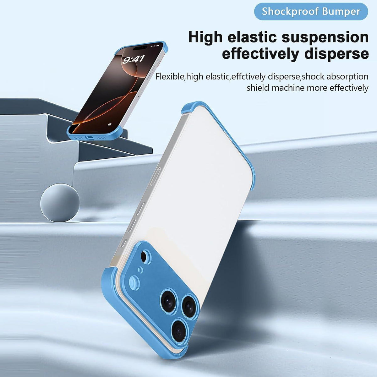 For iPhone 18 Pro Max Ultra-thin Frameless Titanium Alloy Four Corner Shockproof Phone Case - Light Blue - SYA003189605A