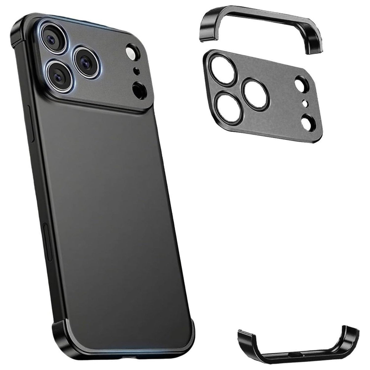 For iPhone 18 Pro Max Ultra-thin Frameless Titanium Alloy Four Corner Shockproof Phone Case - Black - SYA003189605C