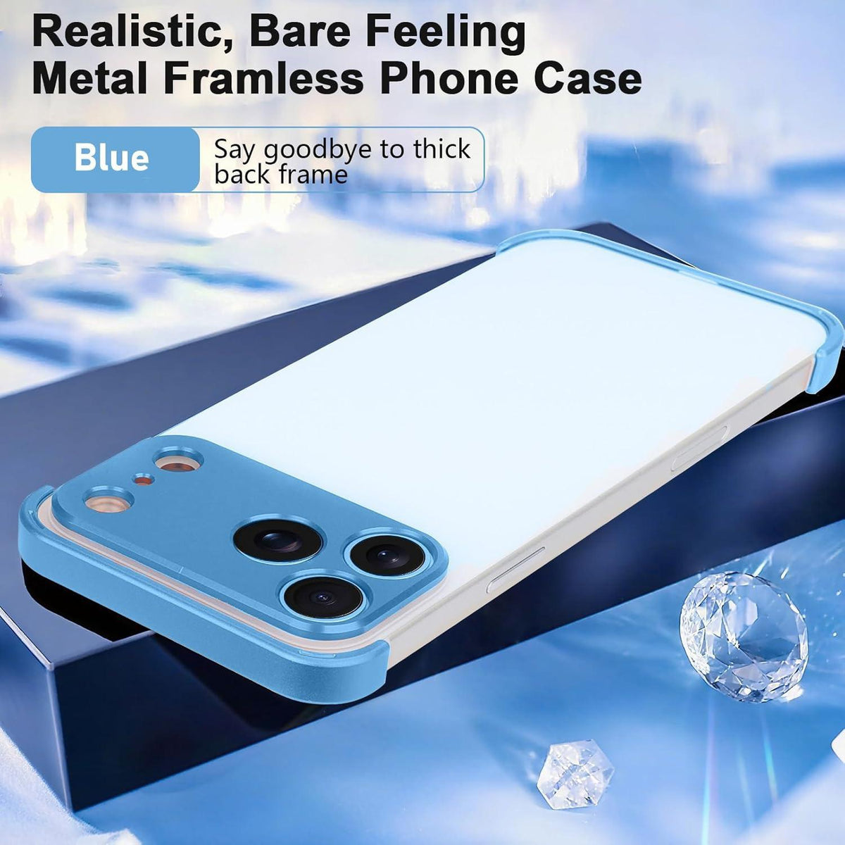 For iPhone 18 Pro Ultra-thin Frameless Titanium Alloy Four Corner Shockproof Phone Case - Light Blue - SYA003189606A