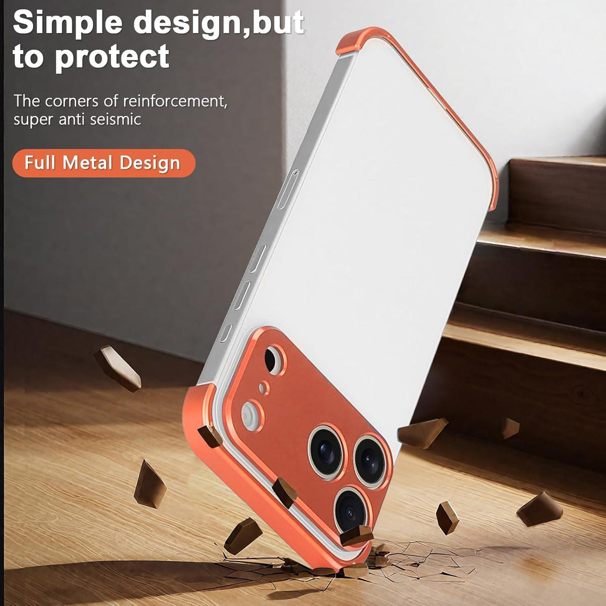 For iPhone 18 Pro Ultra-thin Frameless Titanium Alloy Four Corner Shockproof Phone Case - Orange - SYA003189606B