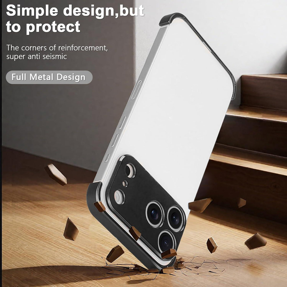 For iPhone 18 Pro Ultra-thin Frameless Titanium Alloy Four Corner Shockproof Phone Case - Black - SYA003189606C