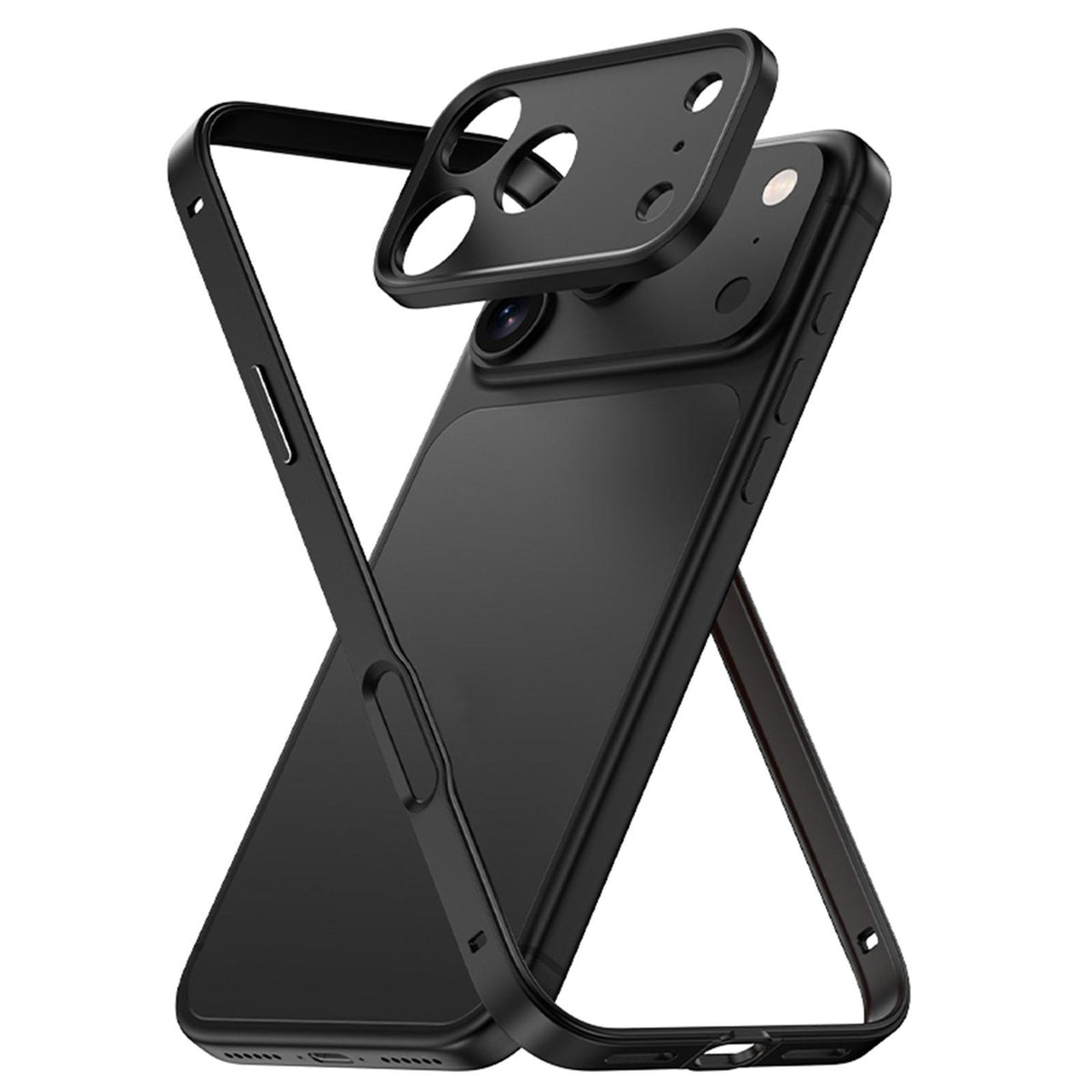 For iPhone 18 Pro Max Aluminum Alloy Hybrid Silicone Edge Thin Cooling Phone Frame Case with Metal Lens Frame - Black - SYA003193903A
