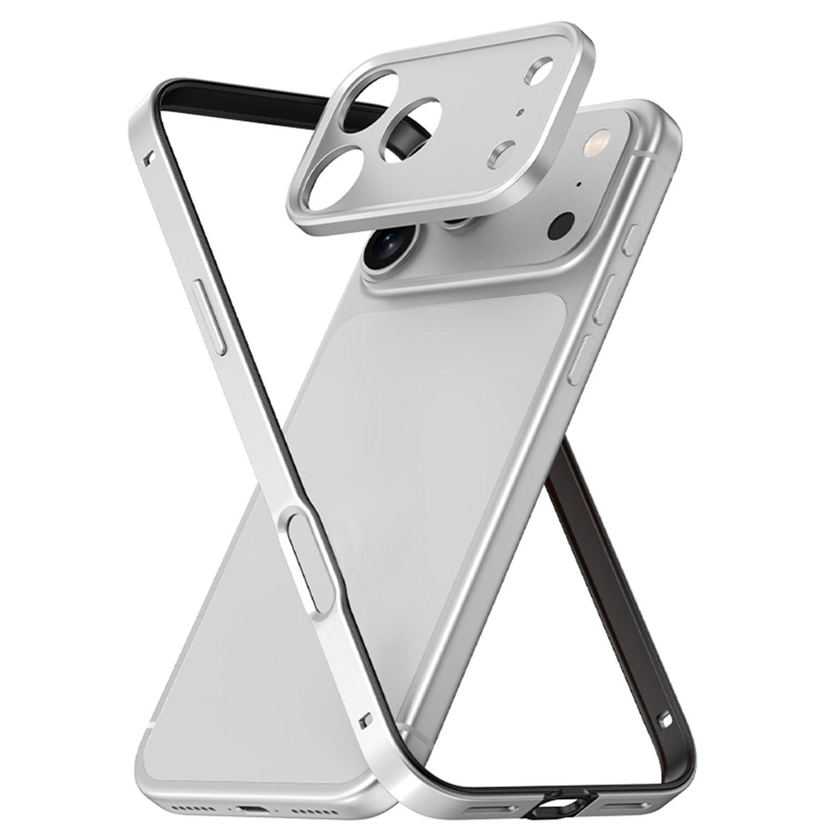 For iPhone 18 Pro Max Aluminum Alloy Hybrid Silicone Edge Thin Cooling Phone Frame Case with Metal Lens Frame - Silver - SYA003193903B