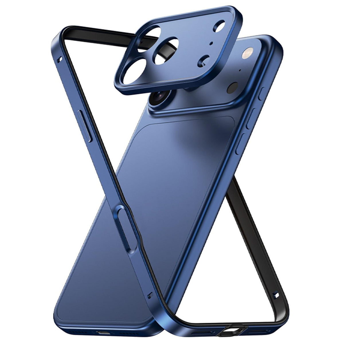For iPhone 18 Pro Max Aluminum Alloy Hybrid Silicone Edge Thin Cooling Phone Frame Case with Metal Lens Frame - Deep Blue - SYA003193903C