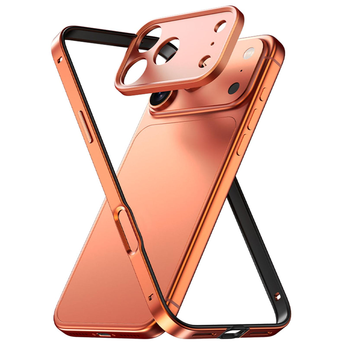 For iPhone 18 Pro Max Aluminum Alloy Hybrid Silicone Edge Thin Cooling Phone Frame Case with Metal Lens Frame - Orange - SYA003193903D