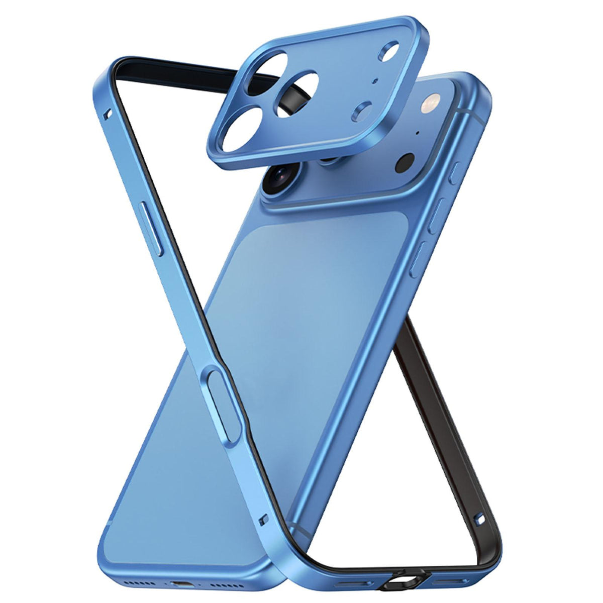 For iPhone 18 Pro Max Aluminum Alloy Hybrid Silicone Edge Thin Cooling Phone Frame Case with Metal Lens Frame - Sky Blue - SYA003193903E