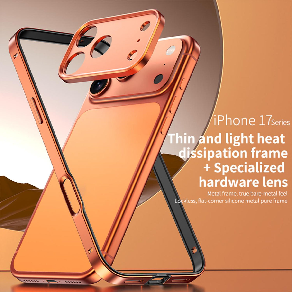 For iPhone 18 Pro Max Aluminum Alloy Hybrid Silicone Edge Thin Cooling Phone Frame Case with Metal Lens Frame - Black - SYA003193903A