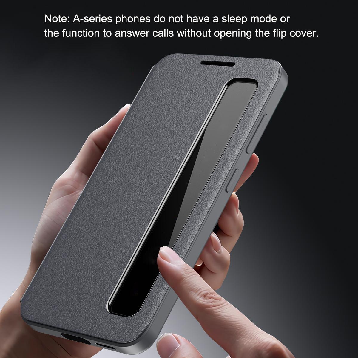 For Galaxy A27 5G Smart View Window Leather Phone Case - Grey - SYA003197623B