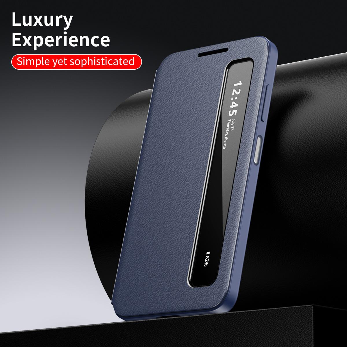 For Galaxy A27 5G Smart View Window Leather Phone Case - Blue - SYA003197623C