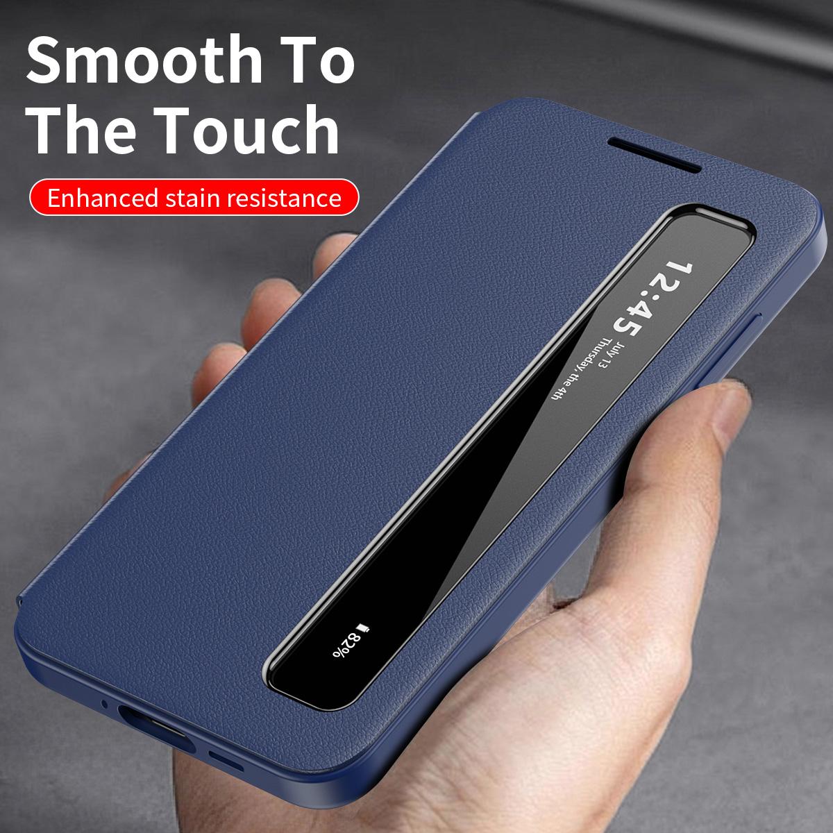 For Galaxy A27 5G Smart View Window Leather Phone Case - Blue - SYA003197623C