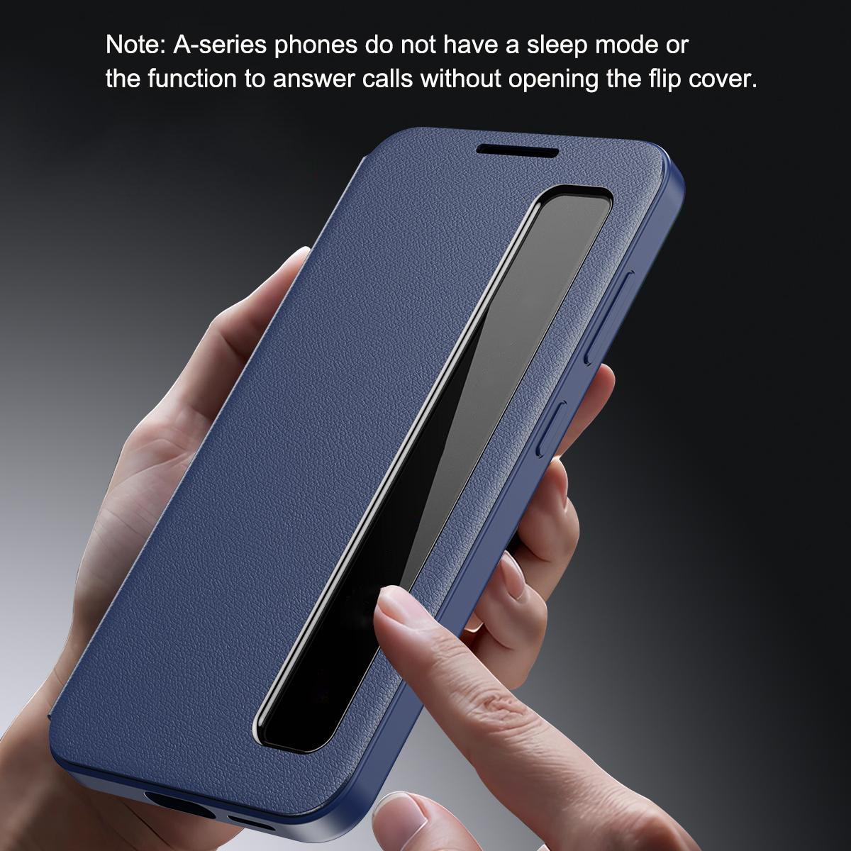 For Galaxy A27 5G Smart View Window Leather Phone Case - Blue - SYA003197623C