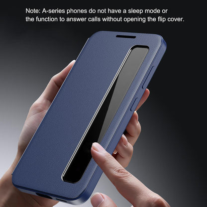 For Galaxy A27 5G Smart View Window Leather Phone Case - Blue - SYA003197623C