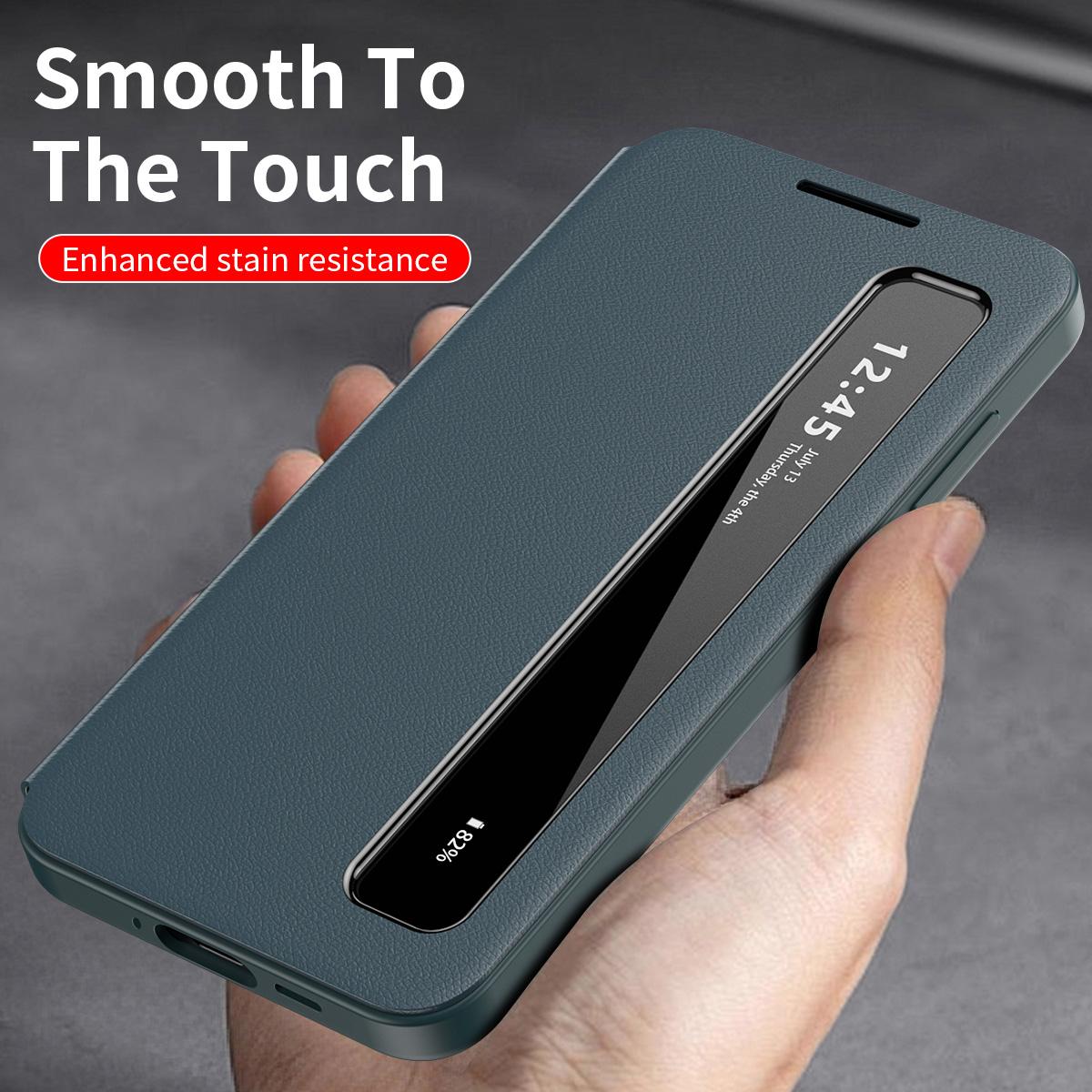 For Galaxy A27 5G Smart View Window Leather Phone Case - Green - SYA003197623D