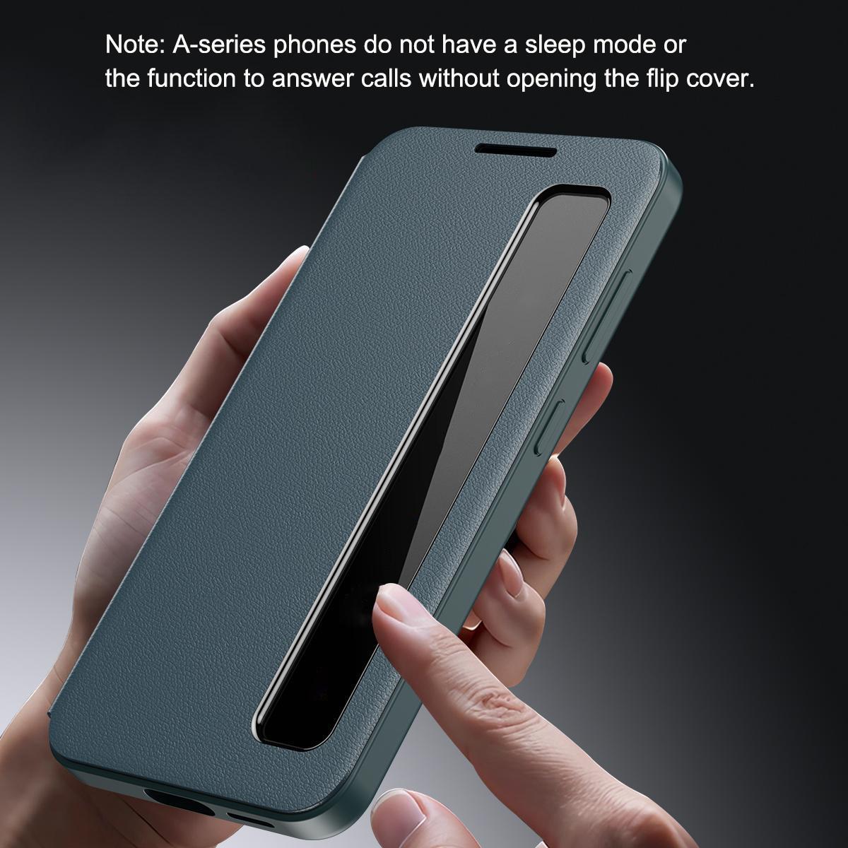 For Galaxy A27 5G Smart View Window Leather Phone Case - Green - SYA003197623D