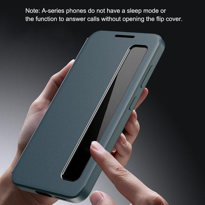 For Galaxy A27 5G Smart View Window Leather Phone Case - Green - SYA003197623D