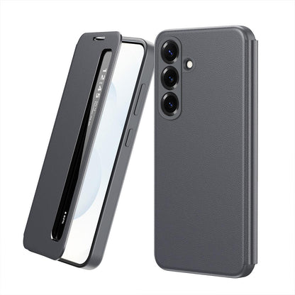For Galaxy S26 FE 5G Smart View Window Leather Phone Case - Grey - SYA003197624B