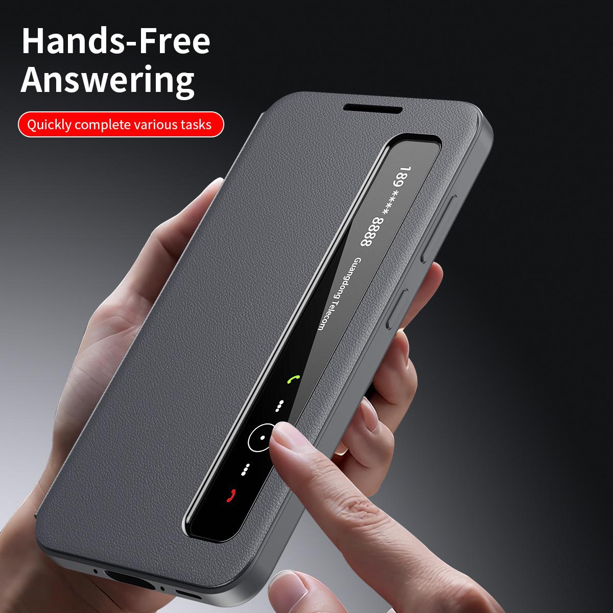 For Galaxy S26 FE 5G Smart View Window Leather Phone Case - Grey - SYA003197624B