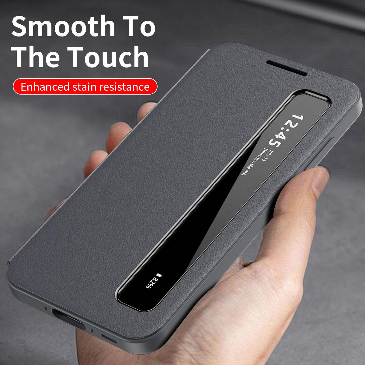 For Galaxy S26 FE 5G Smart View Window Leather Phone Case - Grey - SYA003197624B