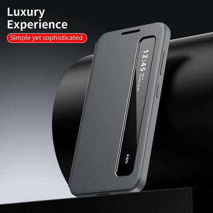 For Galaxy S26 FE 5G Smart View Window Leather Phone Case - Grey - SYA003197624B