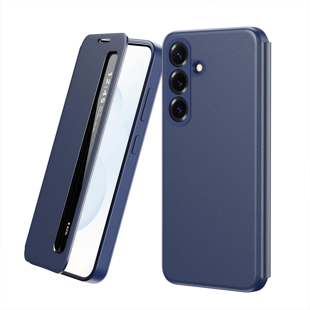 For Galaxy S26 FE 5G Smart View Window Leather Phone Case - Blue - SYA003197624C