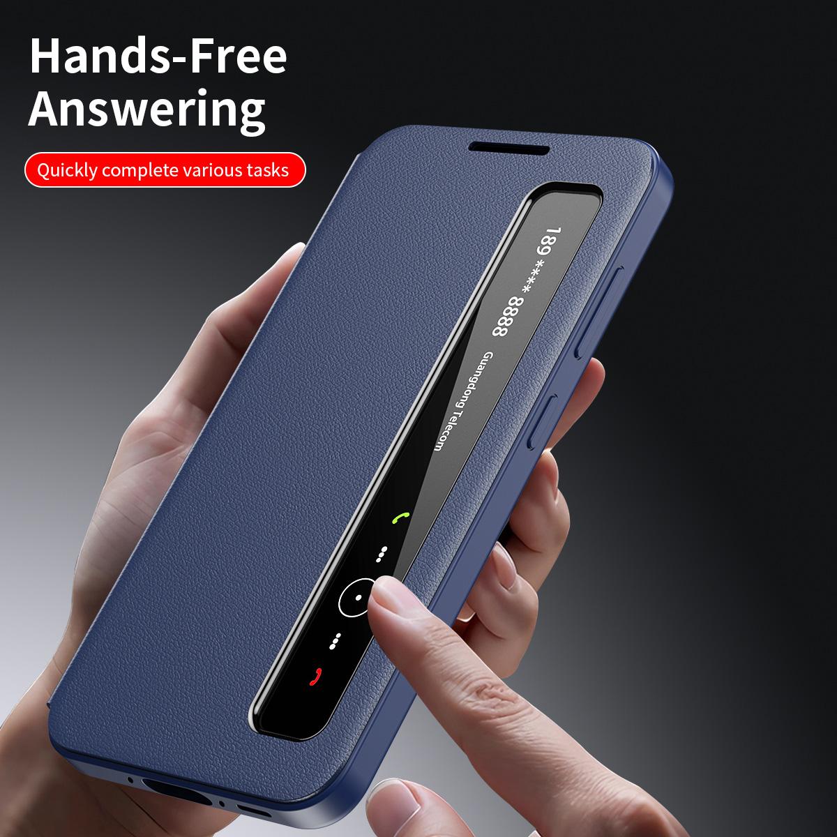 For Galaxy S26 FE 5G Smart View Window Leather Phone Case - Blue - SYA003197624C