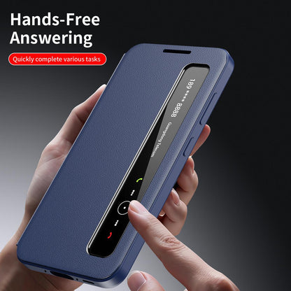For Galaxy S26 FE 5G Smart View Window Leather Phone Case - Blue - SYA003197624C