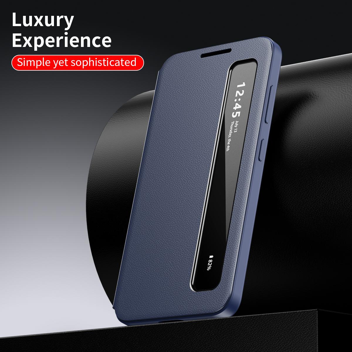 For Galaxy S26 FE 5G Smart View Window Leather Phone Case - Blue - SYA003197624C