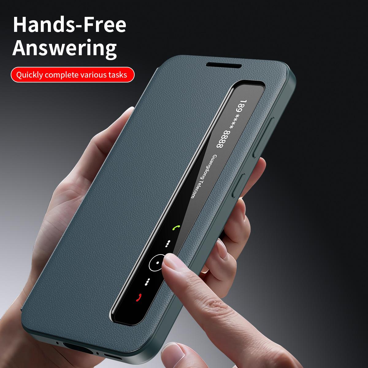 For Galaxy S26 FE 5G Smart View Window Leather Phone Case - Green - SYA003197624D