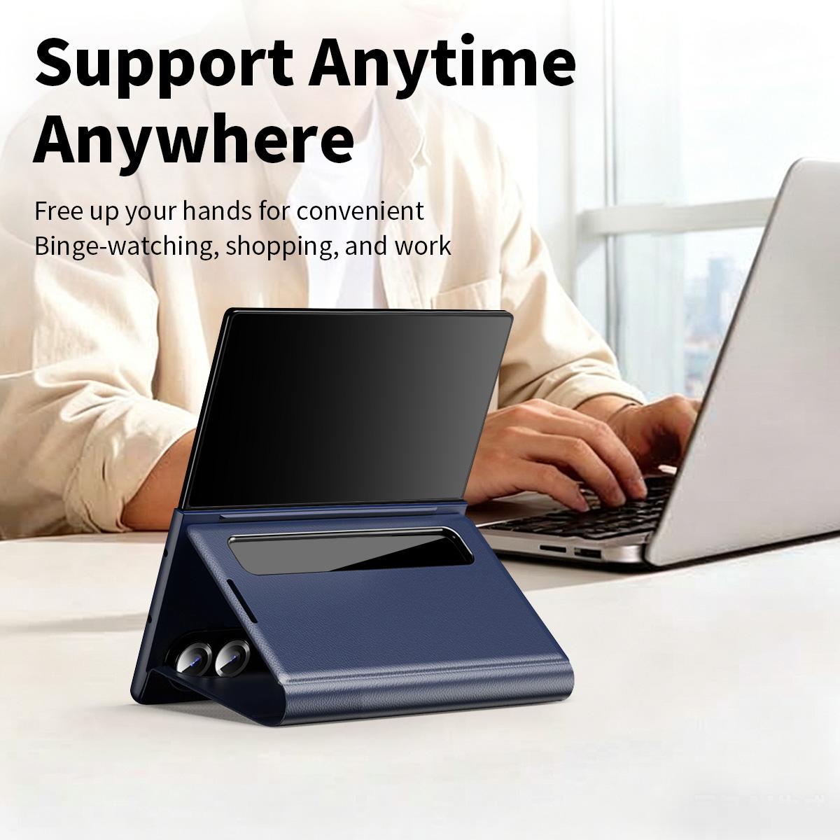 For Galaxy Z Fold8 5G Smart View Window Leather Phone Case(Blue)