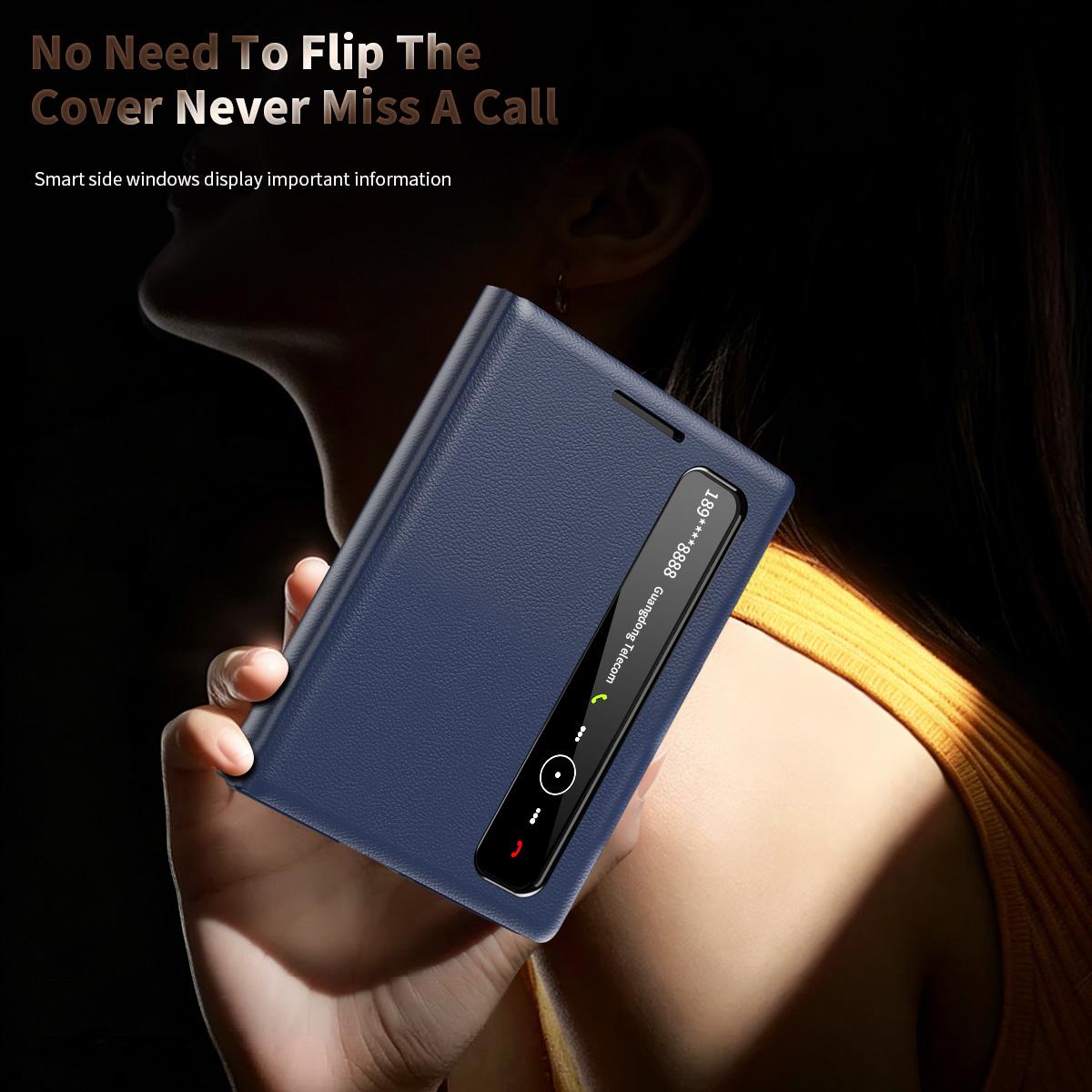 For Galaxy Z Fold8 5G Smart View Window Leather Phone Case(Blue)