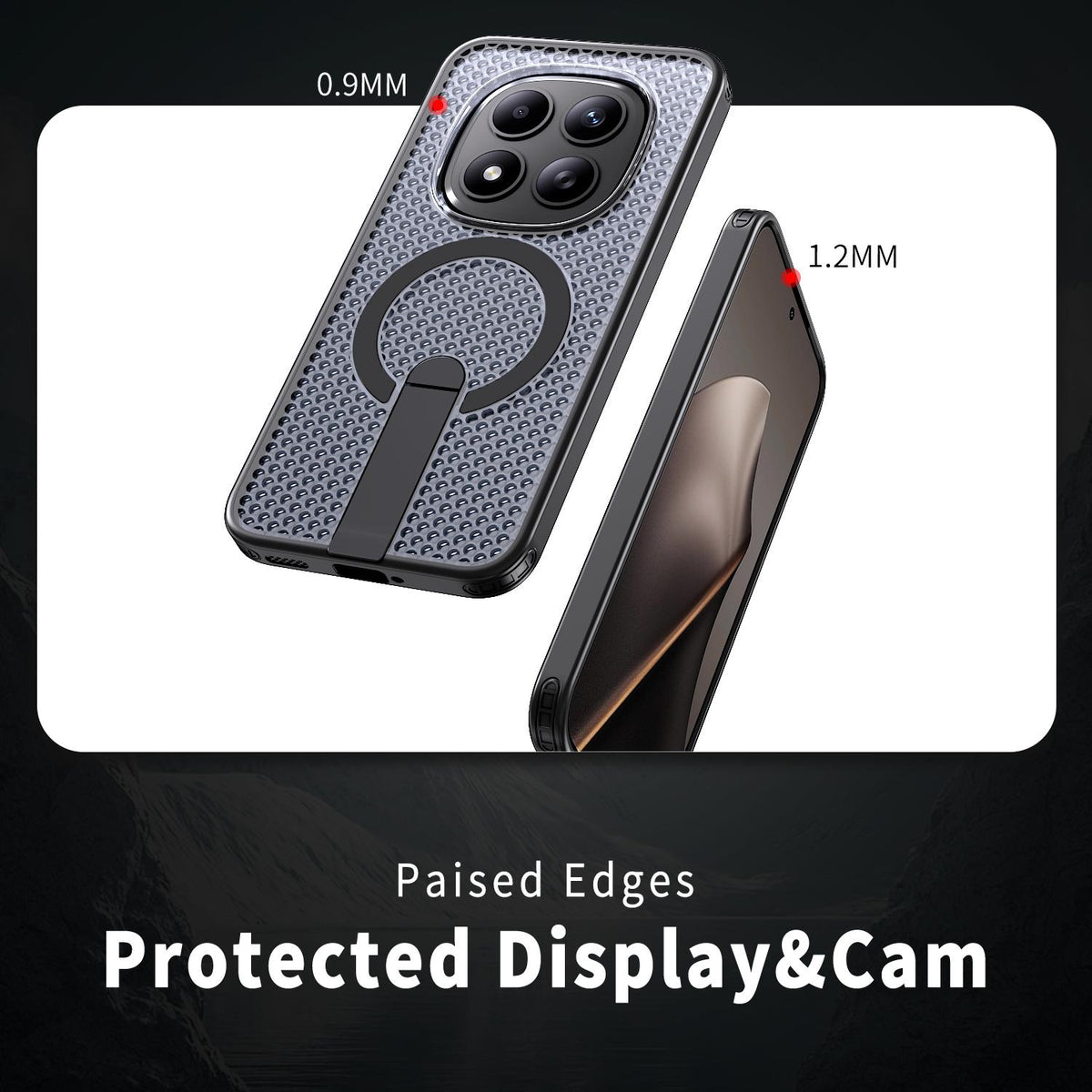 For Redmi Note 15+ 5G Global 163.3mm Kalebol Honeycomb Cooling MagSafe Holder Phone Case - Black - SYA003207902A