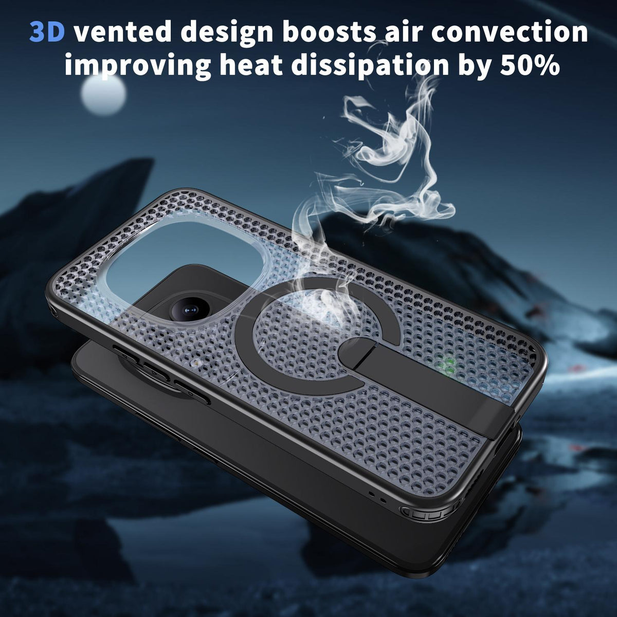 For Redmi Note 15+ 5G Global 163.3mm Kalebol Honeycomb Cooling MagSafe Holder Phone Case - Black - SYA003207902A