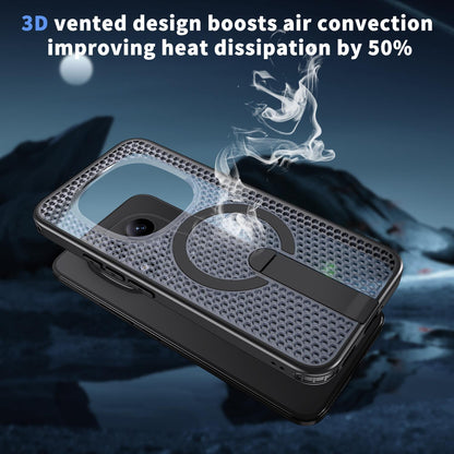 For Redmi Note 15+ 5G Global 163.3mm Kalebol Honeycomb Cooling MagSafe Holder Phone Case - Black - SYA003207902A