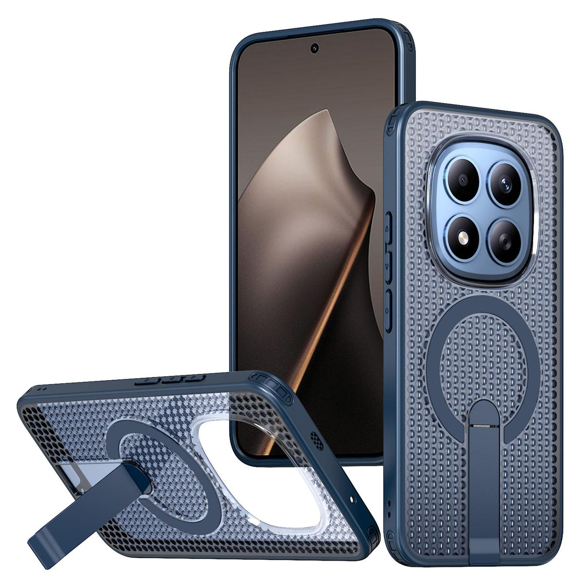 For Redmi Note 15+ 5G Global 163.3mm Kalebol Honeycomb Cooling MagSafe Holder Phone Case - Blue - SYA003207902B