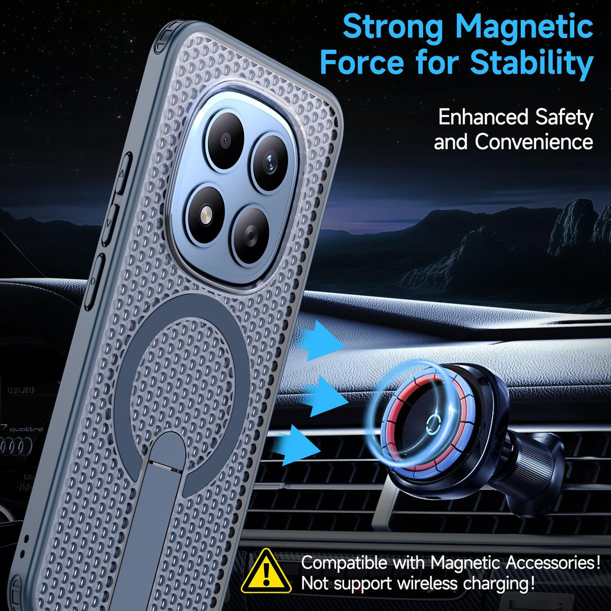 For Redmi Note 15+ 5G Global 163.3mm Kalebol Honeycomb Cooling MagSafe Holder Phone Case - Blue - SYA003207902B