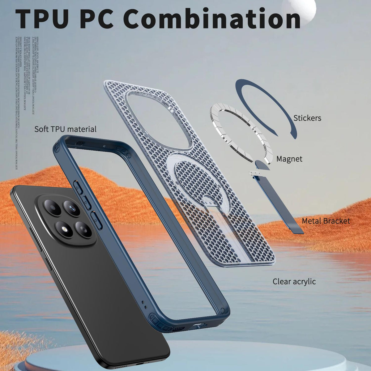 For Redmi Note 15+ 5G Global 163.3mm Kalebol Honeycomb Cooling MagSafe Holder Phone Case - Blue - SYA003207902B