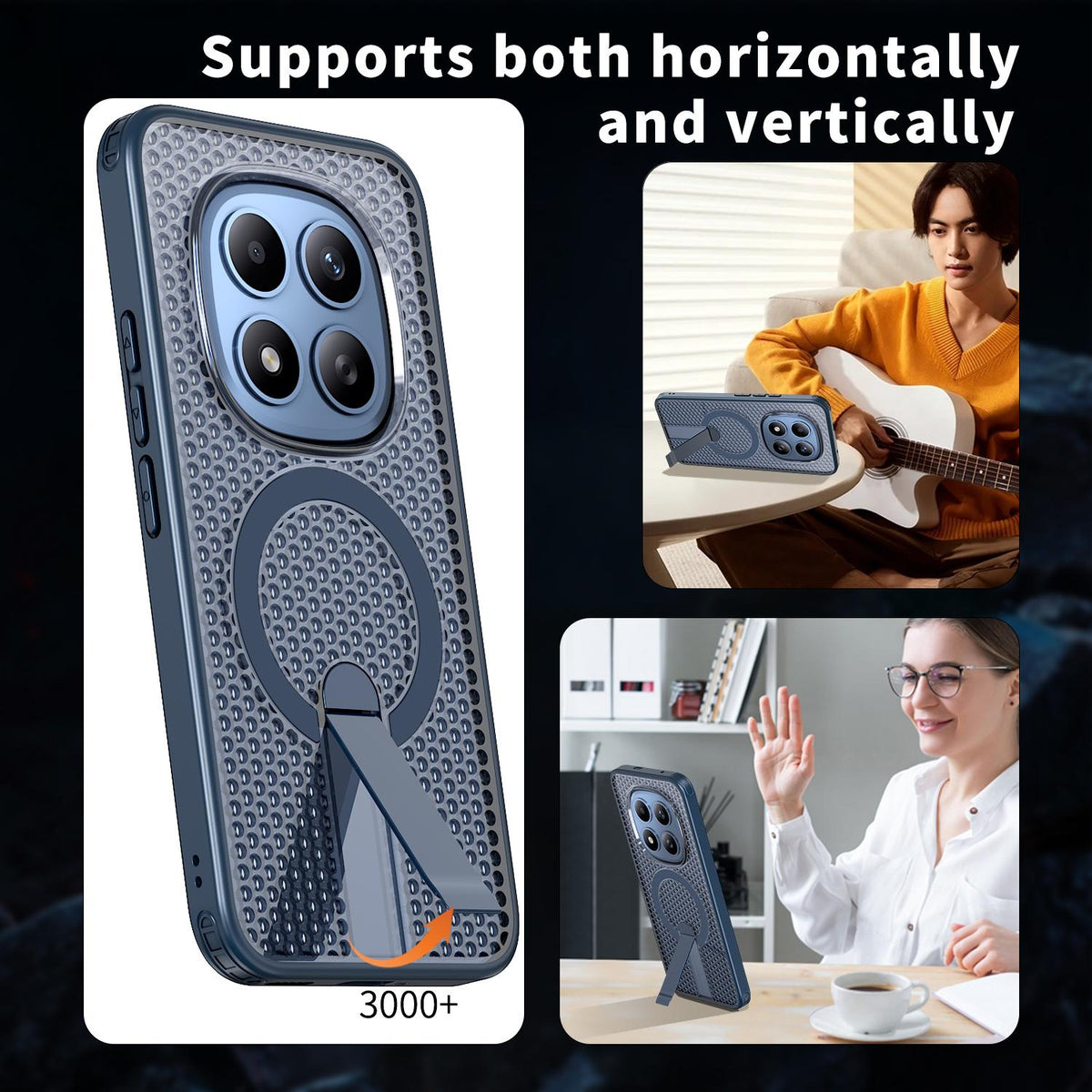 For Redmi Note 15+ 5G Global 163.3mm Kalebol Honeycomb Cooling MagSafe Holder Phone Case - Blue - SYA003207902B