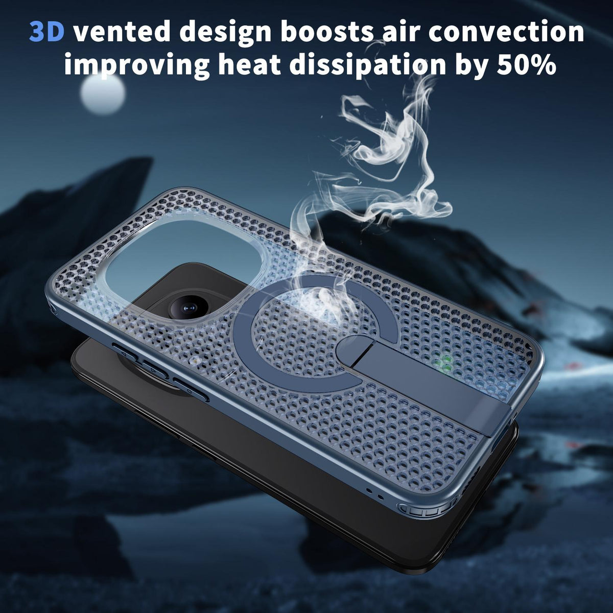 For Redmi Note 15+ 5G Global 163.3mm Kalebol Honeycomb Cooling MagSafe Holder Phone Case - Blue - SYA003207902B