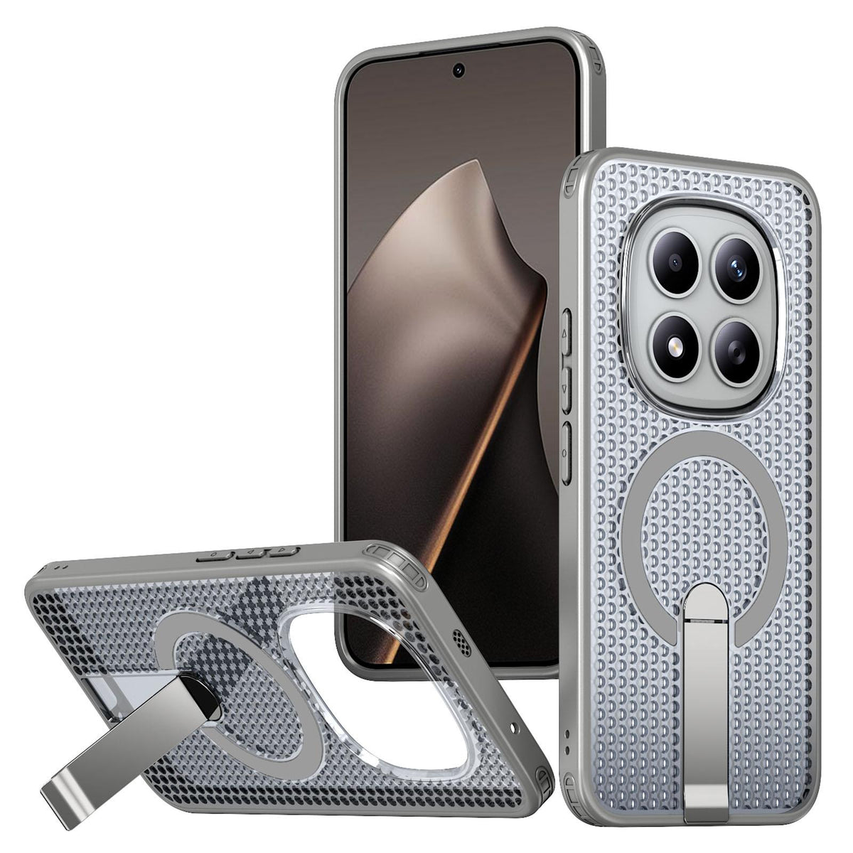 For Redmi Note 15+ 5G Global 163.3mm Kalebol Honeycomb Cooling MagSafe Holder Phone Case - Titanium Grey - SYA003207902C