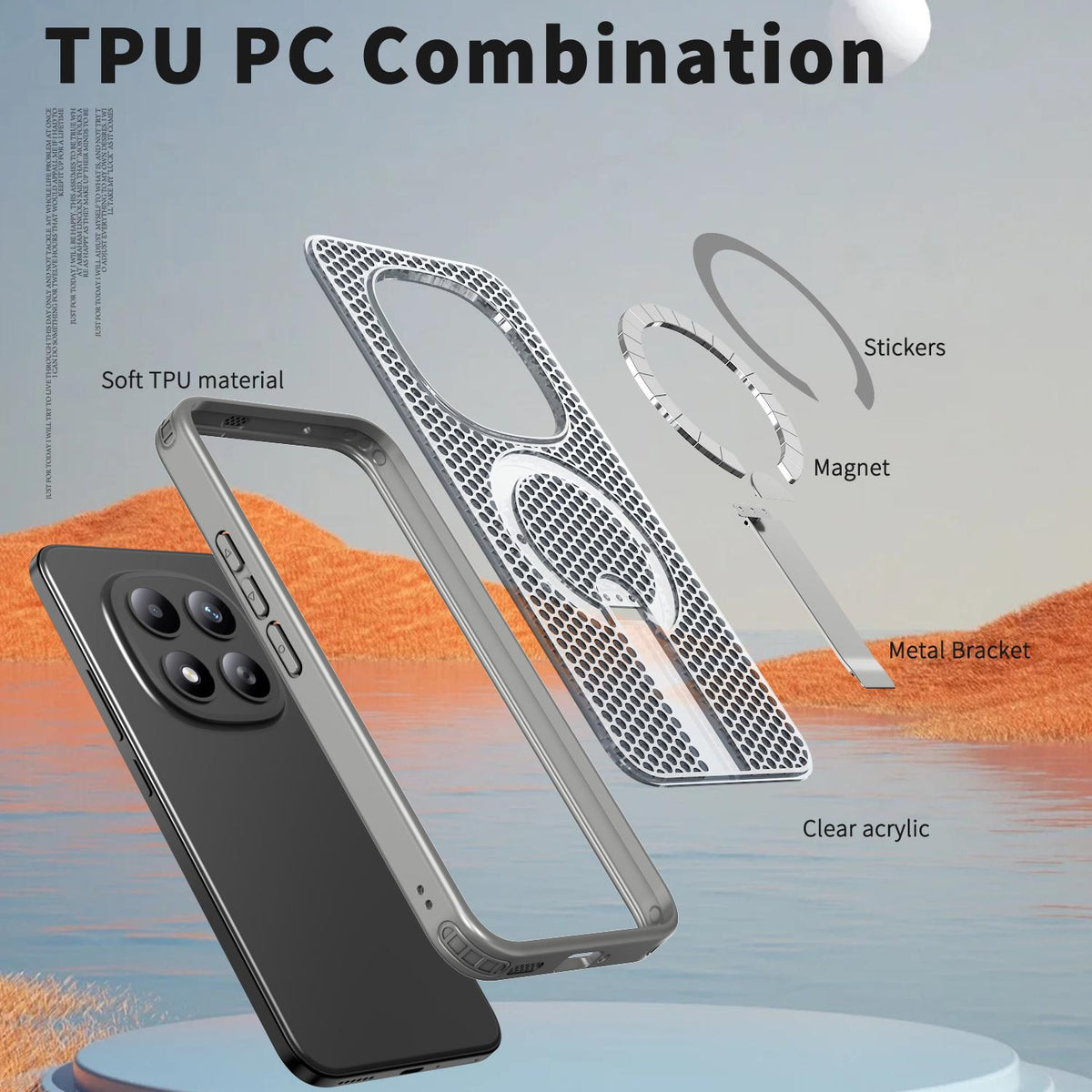 For Redmi Note 15+ 5G Global 163.3mm Kalebol Honeycomb Cooling MagSafe Holder Phone Case - Titanium Grey - SYA003207902C