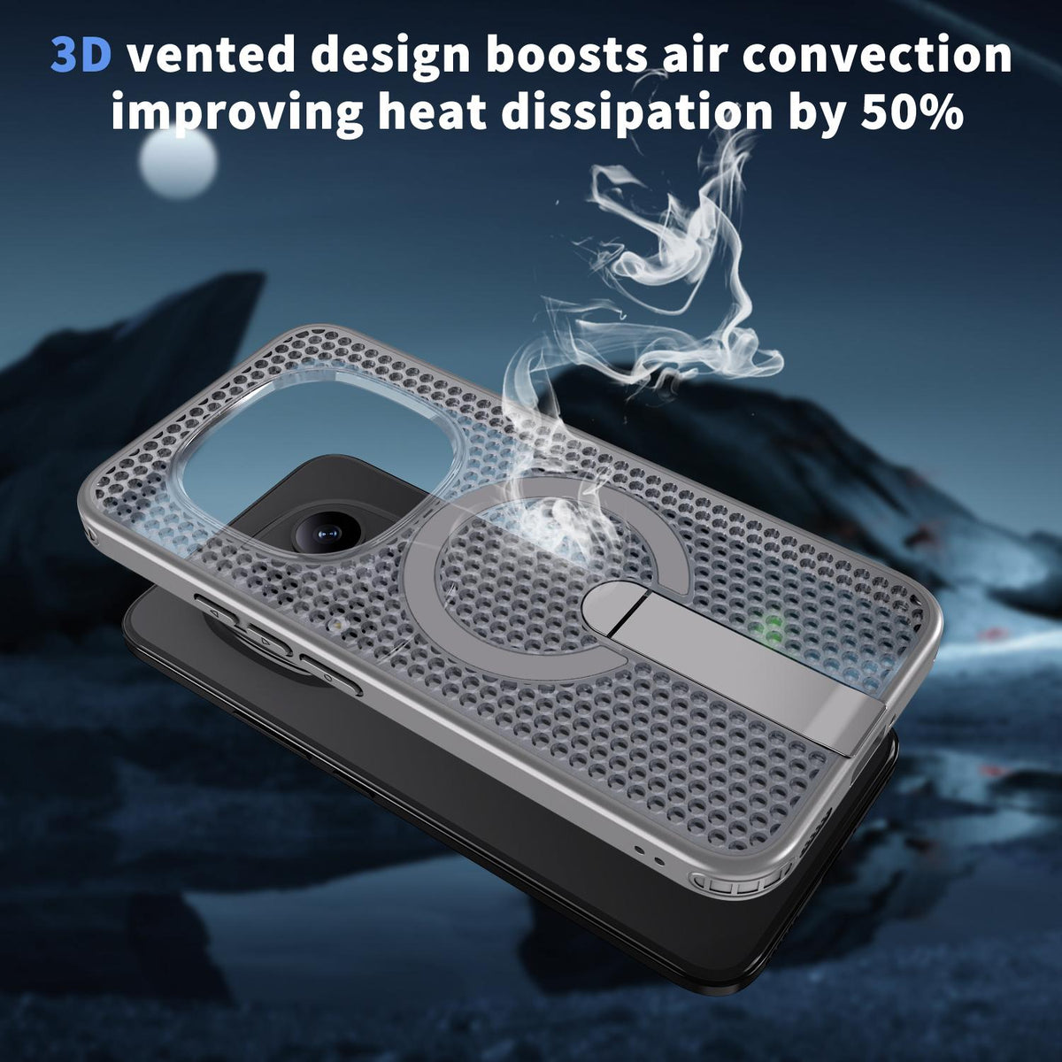For Redmi Note 15+ 5G Global 163.3mm Kalebol Honeycomb Cooling MagSafe Holder Phone Case - Titanium Grey - SYA003207902C