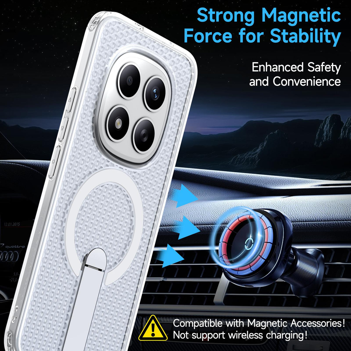 For Redmi Note 15+ 5G Global 163.3mm Kalebol Honeycomb Cooling MagSafe Holder Phone Case - Matte Transparent - SYA003207902D