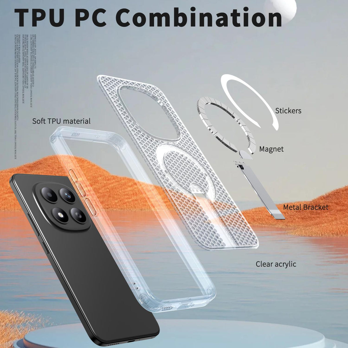 For Redmi Note 15+ 5G Global 163.3mm Kalebol Honeycomb Cooling MagSafe Holder Phone Case - Matte Transparent - SYA003207902D