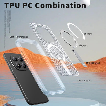For Redmi Note 15+ 5G Global 163.3mm Kalebol Honeycomb Cooling MagSafe Holder Phone Case - Matte Transparent - SYA003207902D