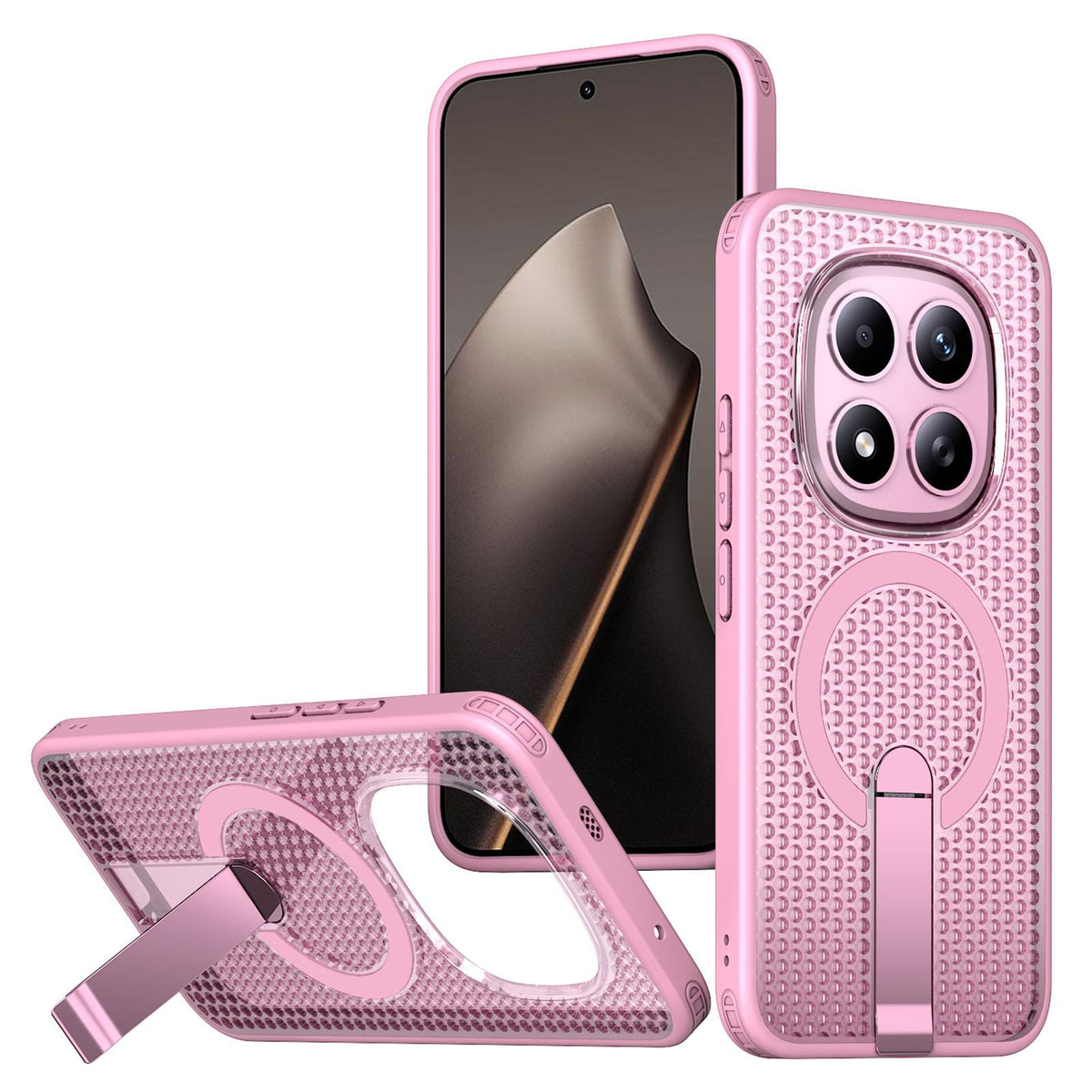 For Redmi Note 15+ 5G Global 163.3mm Kalebol Honeycomb Cooling MagSafe Holder Phone Case - Cherry Blossom Pink - SYA003207902E