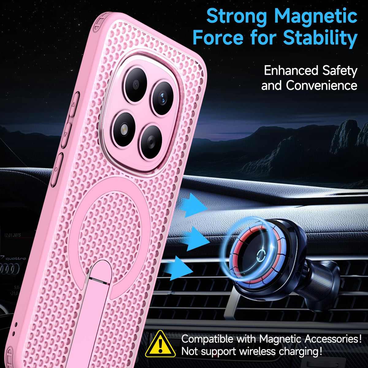 For Redmi Note 15+ 5G Global 163.3mm Kalebol Honeycomb Cooling MagSafe Holder Phone Case - Cherry Blossom Pink - SYA003207902E