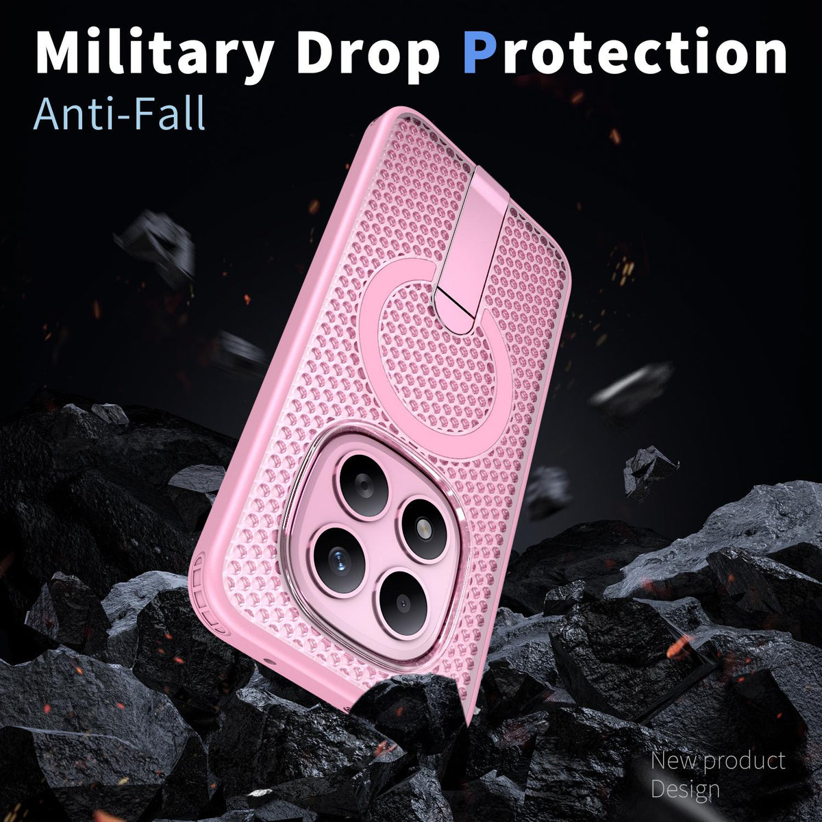 For Redmi Note 15+ 5G Global 163.3mm Kalebol Honeycomb Cooling MagSafe Holder Phone Case - Cherry Blossom Pink - SYA003207902E