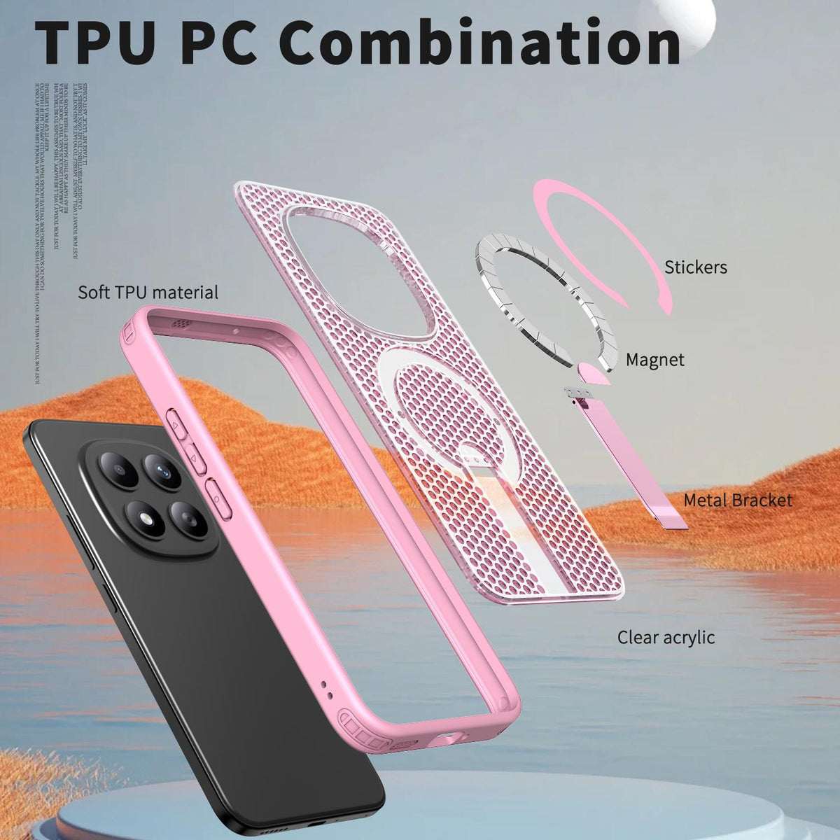 For Redmi Note 15+ 5G Global 163.3mm Kalebol Honeycomb Cooling MagSafe Holder Phone Case - Cherry Blossom Pink - SYA003207902E